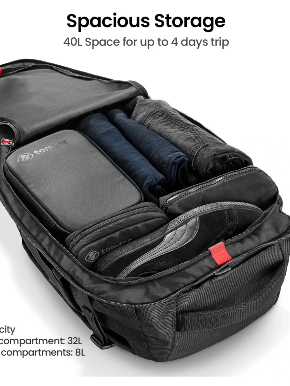 TomTac 40L Travel Backpack for Men — Black